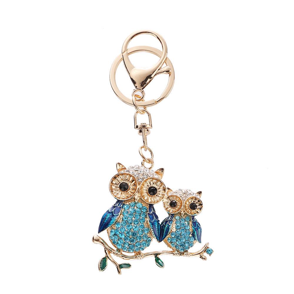 European Diamond-Studded Owl Keychain: Stylish Parent-Child Pendant for Bags & Cars