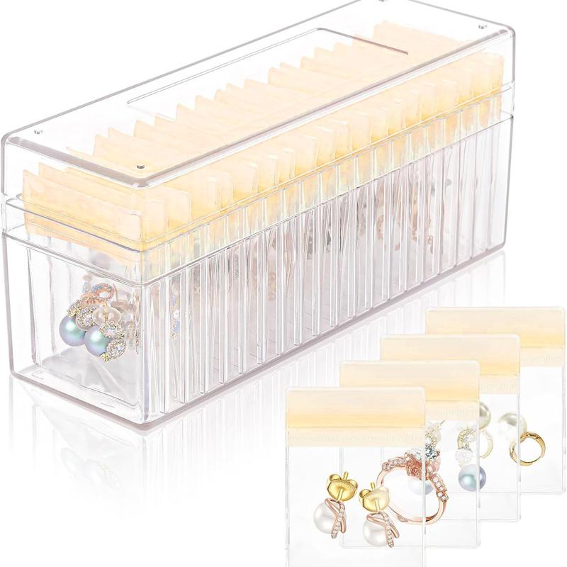 Travel Acrylic Jewelry Box Clear Jewelry Organizer with 20 Pvc Portable Anti Oxidizing Sealed Bag Earrings Ring Necklace Storage