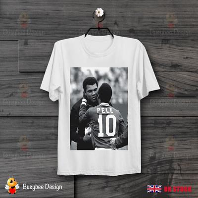 Pele e Muhammed Ali Clay Incontrano Calcio Pugile Maglietta Vintage B85