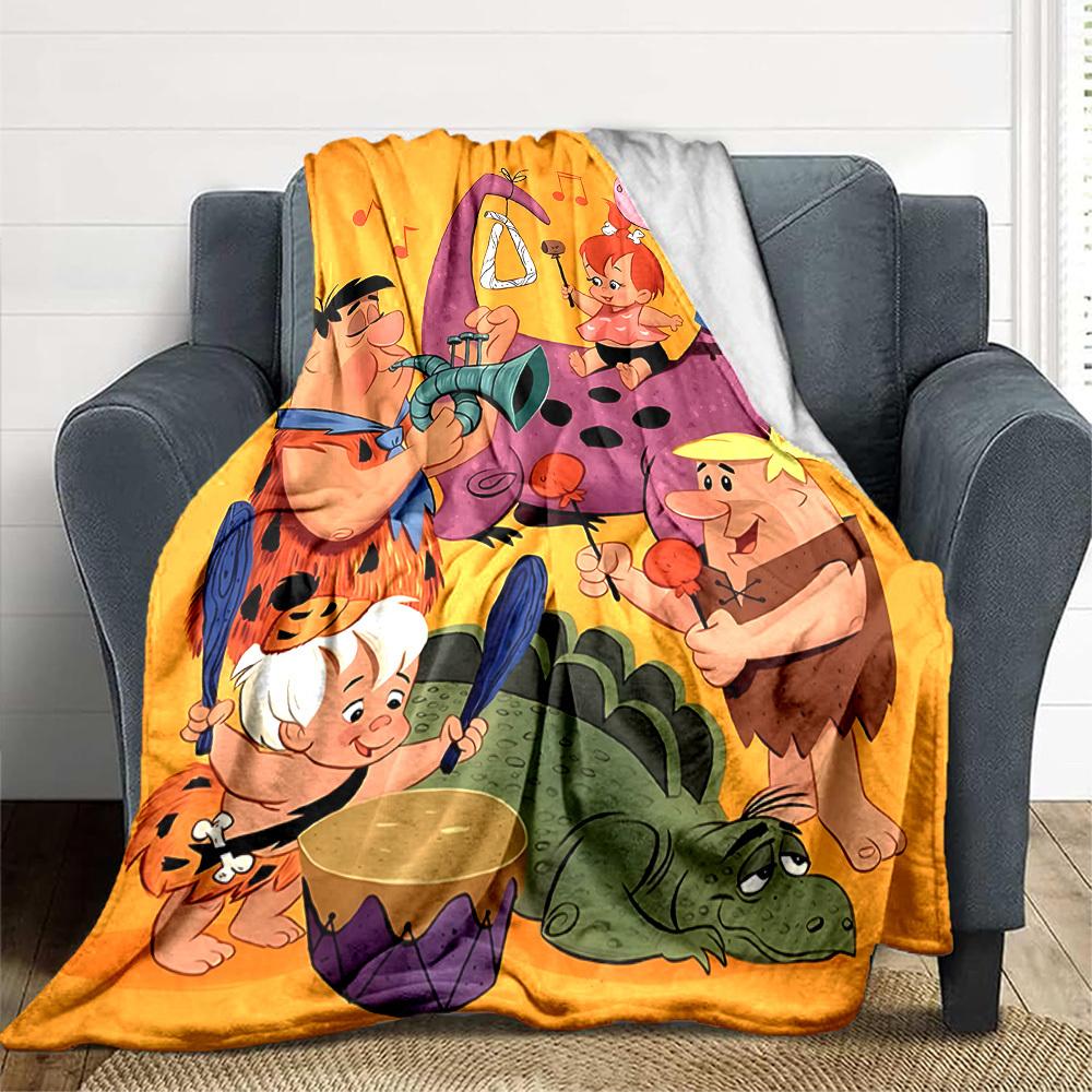 1pc Flintstones Flannel Throw Blanket HD Printed Lightweight Soft Warm All Season Blanket for Sofa, Bed, Travel, Camping Machine Washable