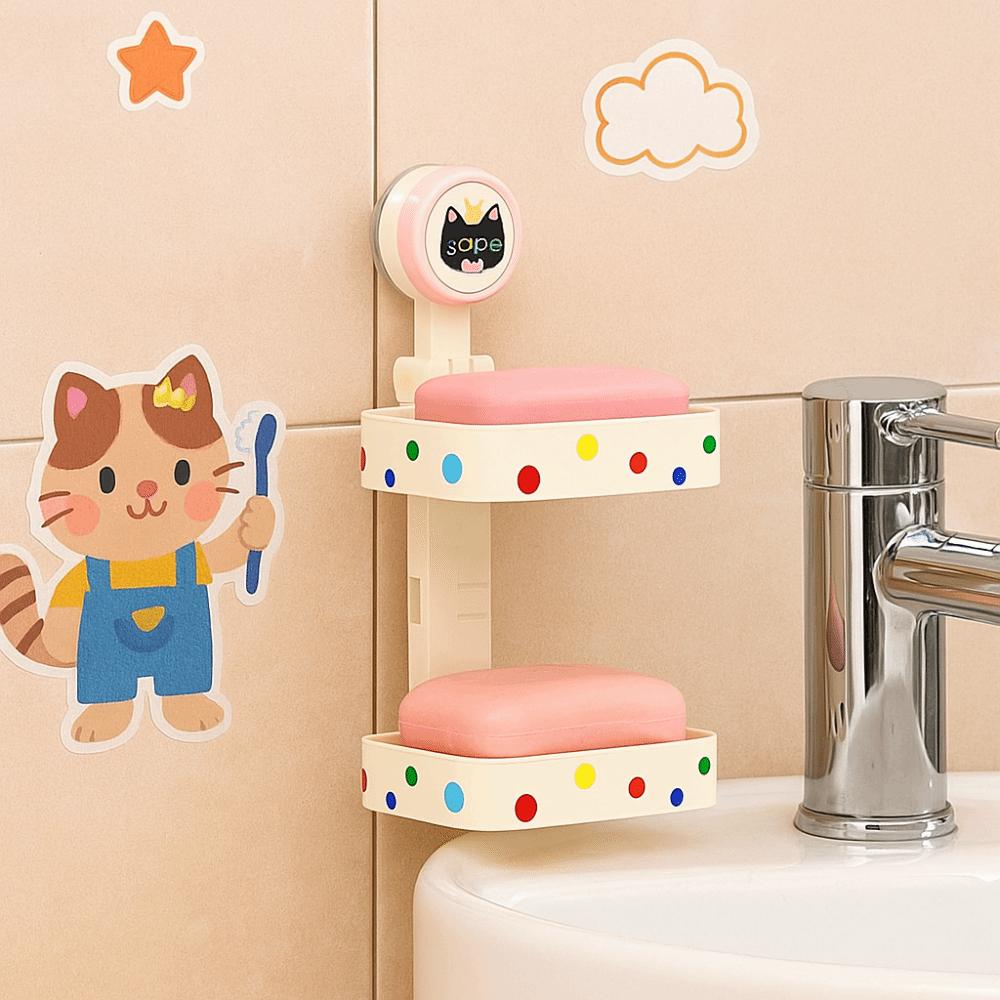 Quick Drain Wall Mounted Soap Storage Box Cartoon Soap Rack Drain Box Suction Cup Soap Box  Shower