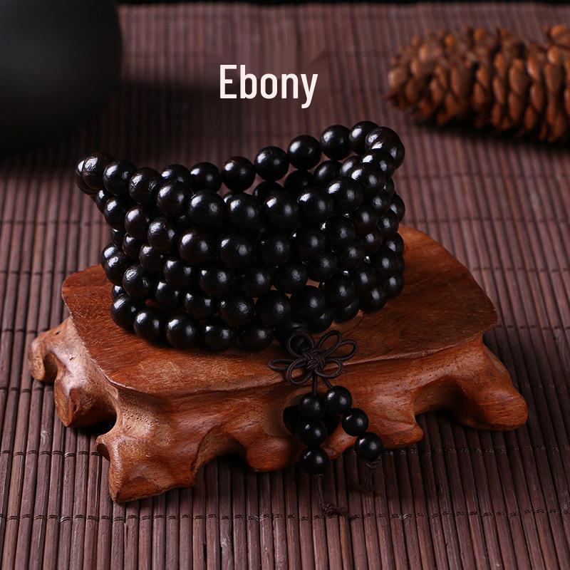 Buddhist Prayer Bracelet - 108 Beads, Multi-strand Sandalwood, Black Rosewood, Wenwan Style
