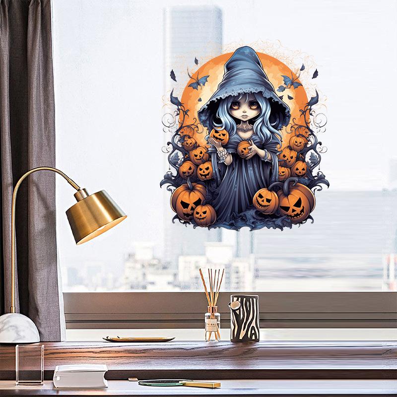 2025 Halloween Witch Pumpkin Wall Stickers Self Adhesive Decoration for Windows Glass Doors Cabinets Desk Background Home Party Decor