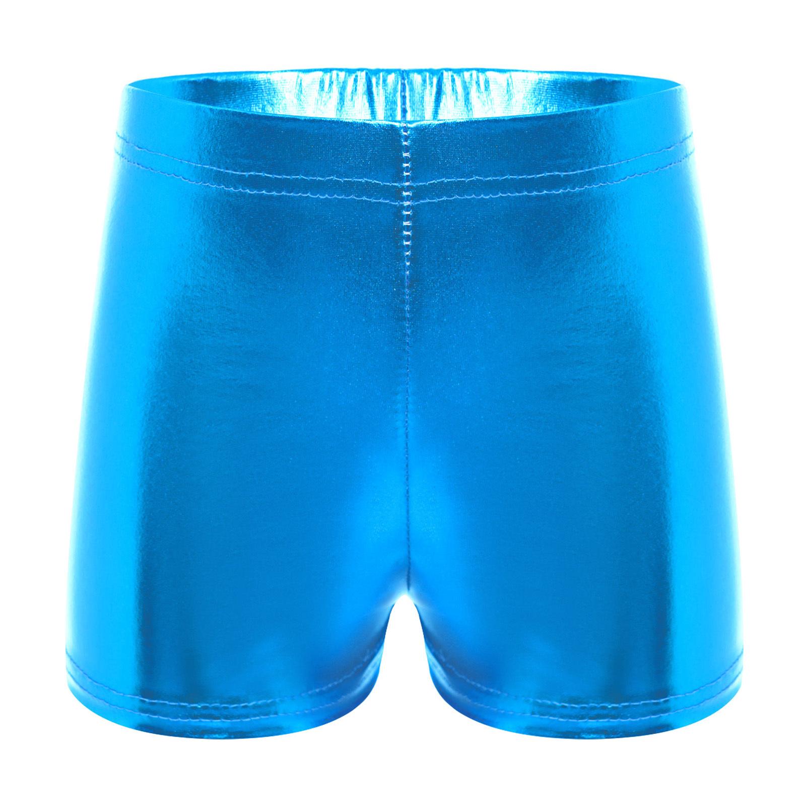 

Unisex Jazz Dance Shorts Metallic Shiny Finish Elastic Waistband Boxer Style Kids Performance Costume 5-6 Years світло-синій колір