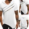 Men Causal Short Sleeve Ripped Irregular Hem Slim Blouse T-shirt Fitness Hoodie