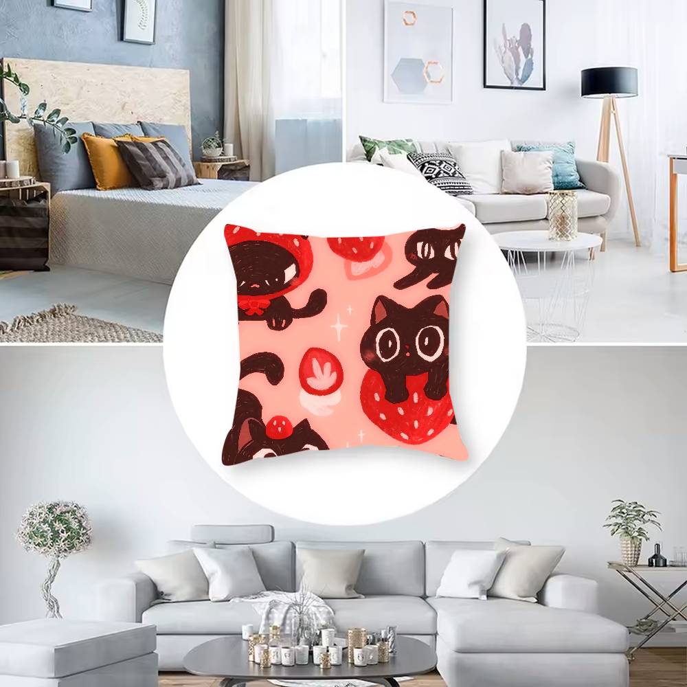 Cute Strawberry Print Pillow Case Anti-dustmite Invisible Zipper Sofa Bed