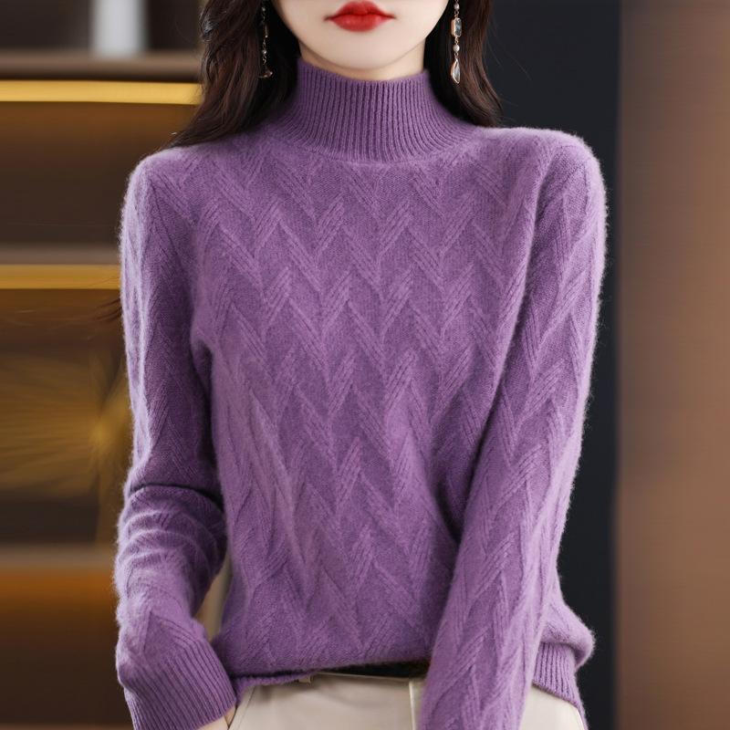 New Style of Wool Sweater, Semi-high Neck Thickened Warm Knitted Base Layer Sweater for Women