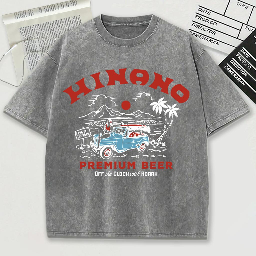 Premium Beer Print Snow Wash T Shirt Man Summer Comfortable Washed Tees Casual Loose Shortwear Soft Cotton Clothes