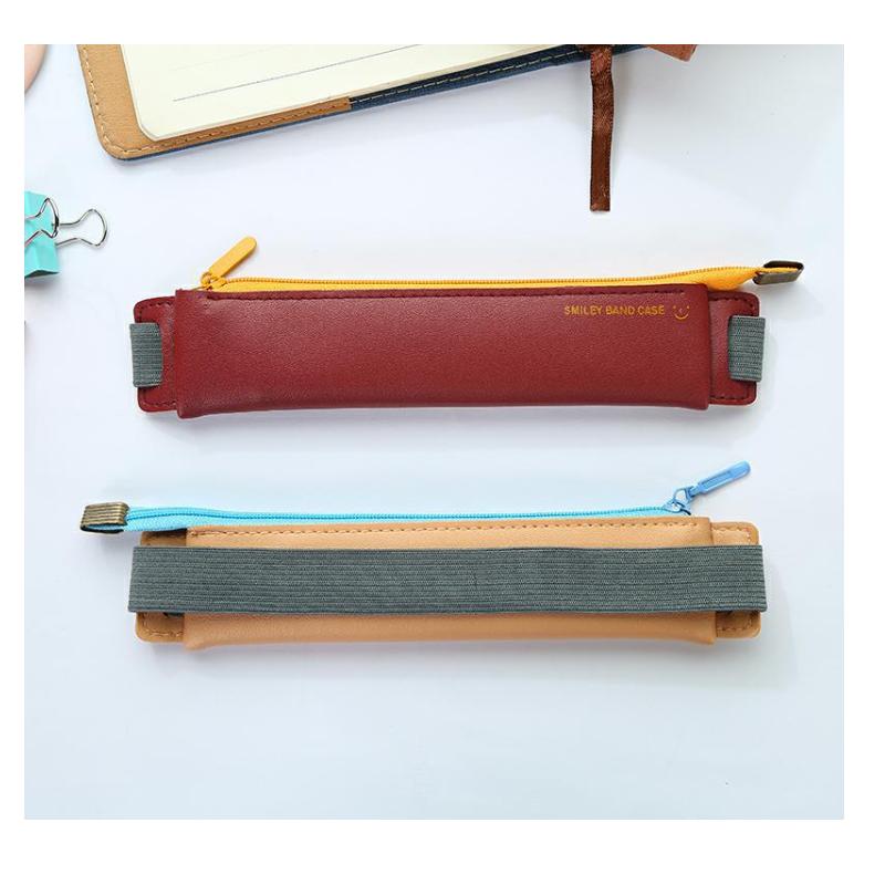 PU Leather Mini Pen Bag Elastic Book Pencil Case Portable Pen Pouch Notebook Journal Pencil Holder Office Student Stationery