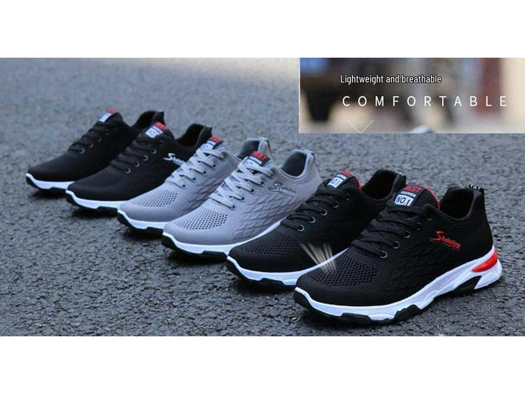 Men's Black Breathable Casual Running Shoes with Soft Mesh Soles
