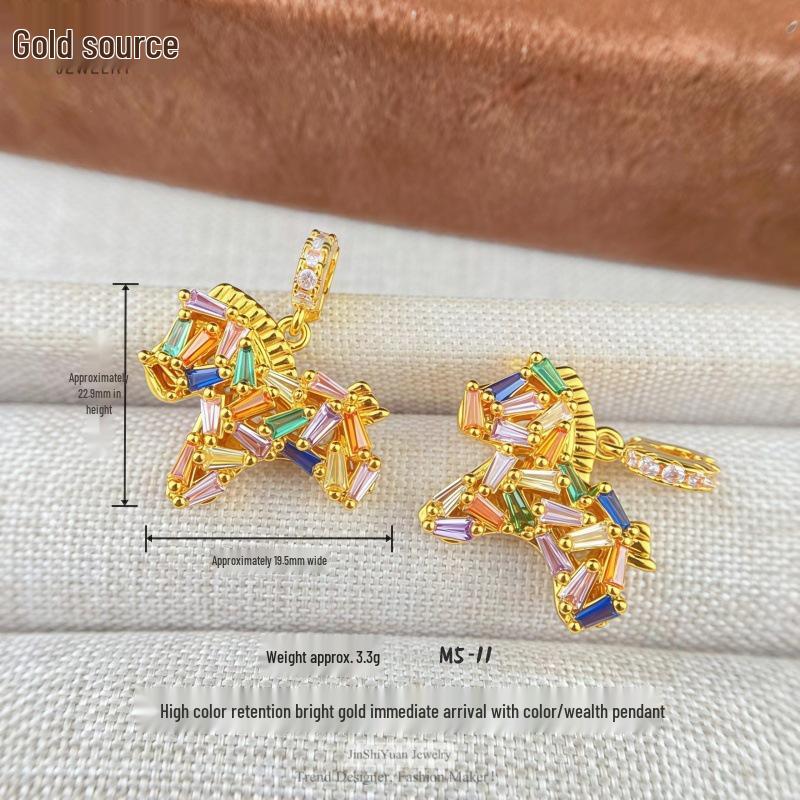 Gold-Style Sand Inlaid Diamond Pendant Necklace, New Chinese Compass Design