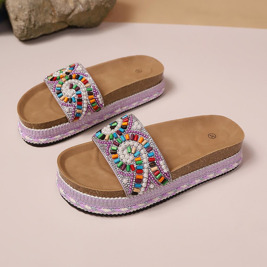 Damen Pantoffeln Plateau Sommerschuhe für Damen 2026 Neue Strand Sandalen Lässige Sandalen Bohemian Handgemachte Pantoffeln Damen Schlappen Damen