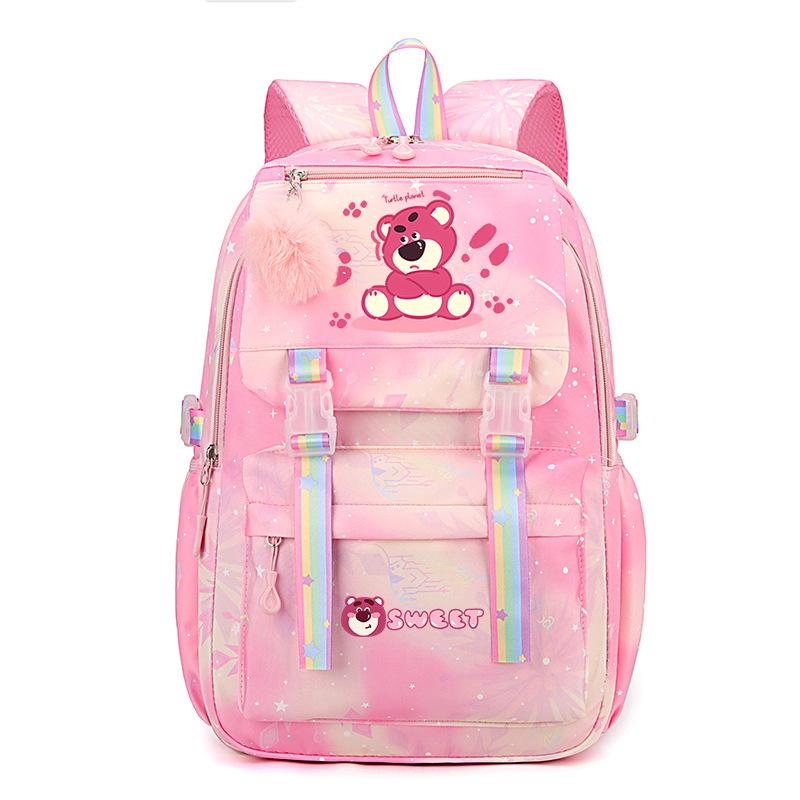 College Style Strawberry Bear Cute Cartoon Print Student Schoolbag Lightweight Ridge Protection Large Capacity