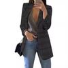 Women's Lapel Long Sleeve Plaid Print Slim Fit Blazer Elegant Commute Open Front Mid Length Suit Jacket For Spring Fall