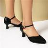 Meotina Women Two-Piece Mary Janes Pumps Round Toe Thick Mid Heels Buckle Concise Ladies Fashion Shoes Spring Autumn Red Black 46