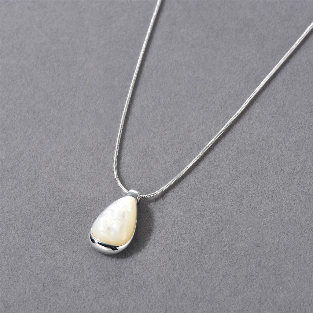 Premium Metal Copper-Plated Platinum Fashion Simple Lapis Lazuli White Shell Pendant Sweater Chain Temperament Versatile Necklace