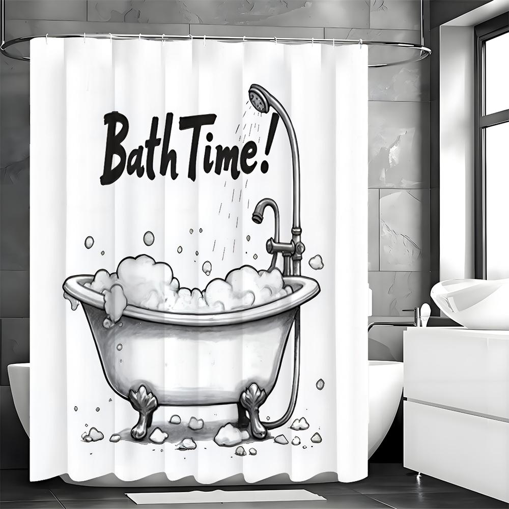 

Время купания Пена для ванны Занавеска для душа, Декоративная занавеска для душа для ванной комнаты, Водонепроницаемая занавеска для душа с крючками 90*180cm