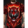 3D Tiger Printed Short Sleeve Crew Neck Men's T-shirts Breathable Stretch Casual Fashion Tee Outdoor Party Weekend Wear Tops