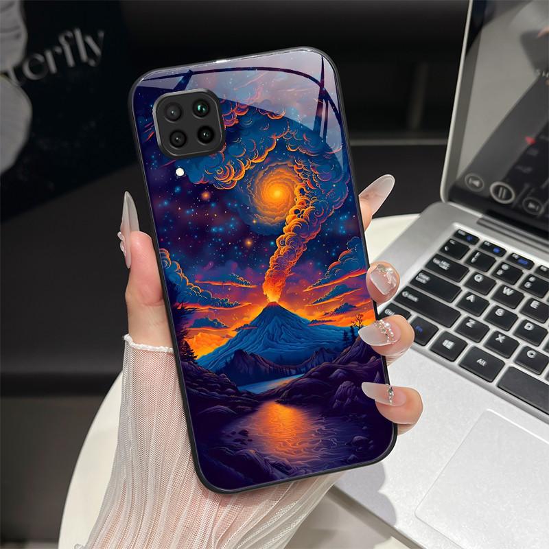 

For Huawei P40 Lite Phone Case JNY-LX2 JNY-LX1 Trendy Fantasy Design Tempered Glass Bumper For Huawei Nova 7i 6 SE Back Coversse Huawei P40 Lite (4G)