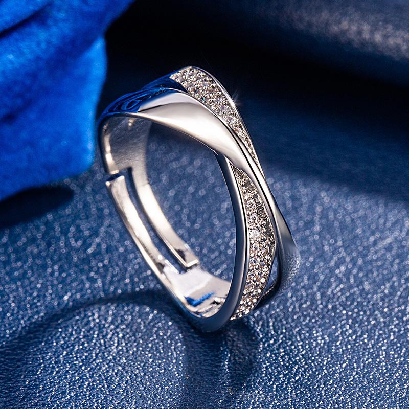 Two-tone X-shaped Zircon Copper Ring - European & American Style