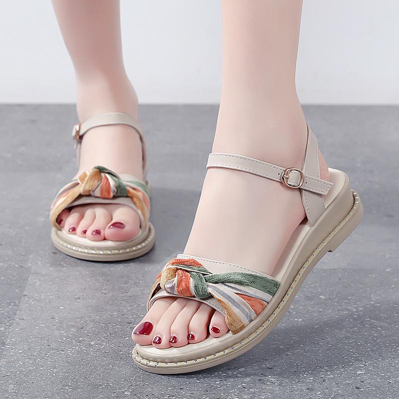 Ladies Shoes Orthopedic Summer Roman Style Footwear with High Heels Sandals for Women Leather Wedge Heel Asian Size Comfort