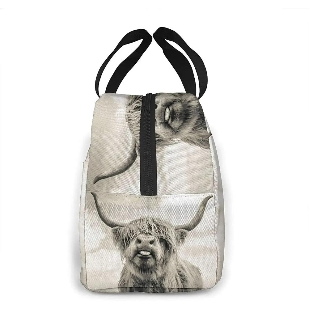 Genți de prânz amuzante cu vacă Highland pentru bărbați femei cutie de prânz izolată geantă tote frigorifică pentru muncă călătorie picnic, Multicolor