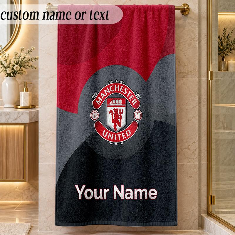 Beach TowelManchester United Custom Name Text Personalized Soft Towel for Beach Pool Indoor Home Decor Gift