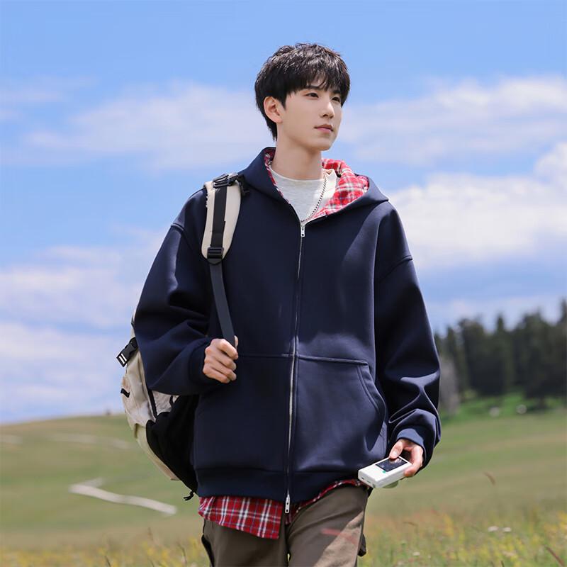 

VUUG Men s Plaid Hooded Cardigan Sweatshirt L