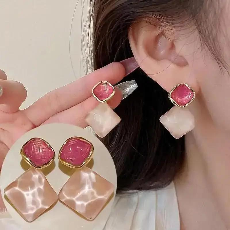 Silver Needle Korean Fashion Zircon Drop Earrings For Women Jewelry Trending New Luxury Vintage Gold Color Earrings