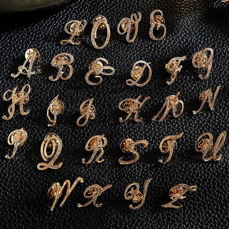 1PC Rhinestones Clothing Accessories Shirts Badge Gifts Lapel Pin Party Women's Brooches Dinner Letter Brooch Dress European A-Z