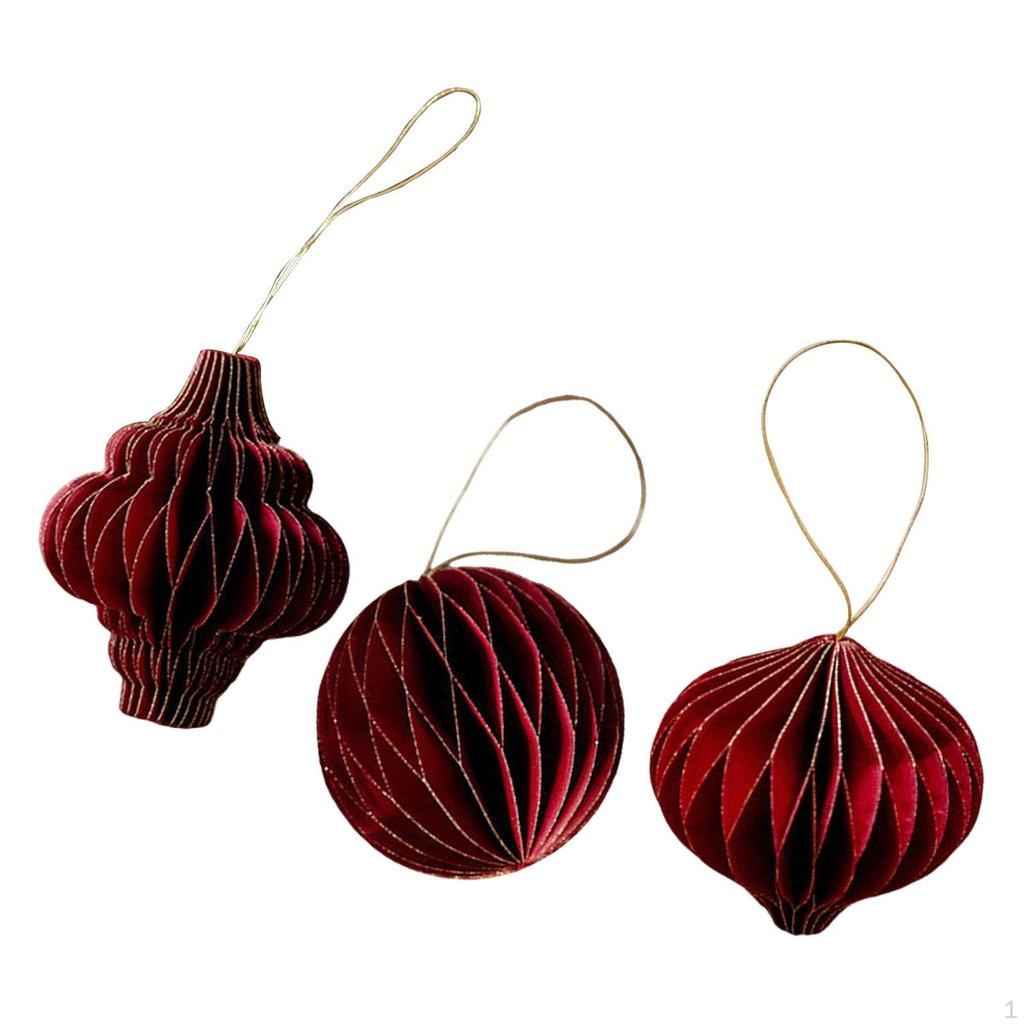 Christmas Honeycomb Paper Ornaments for Hanging on The Tree, Boho , Neutral, Foldable with Glitter