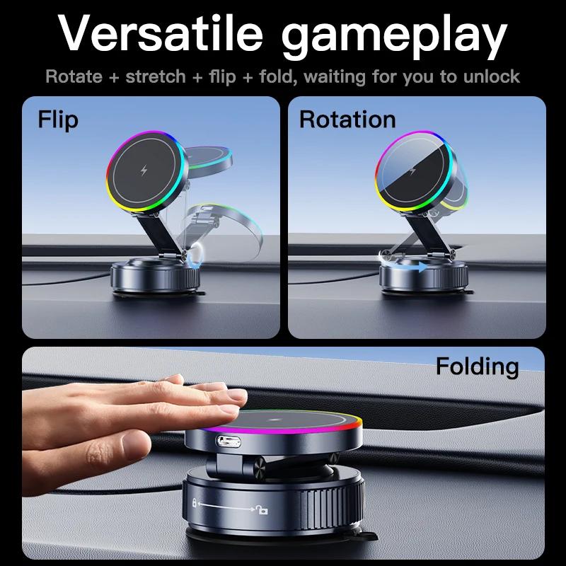 15W Magnetic Car Wireless Charger Vacuum Suction Bracket Phone Holder for Magsafe iPhone 17 16 15 14 13 12 Fast Charging Station