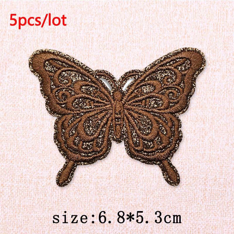 5Pcs/Lot Glitter Butterfly Bow Iron on Patches - Embroidered Patches on Clothes Bags Hats Jackets Decor