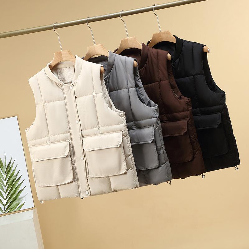 Ženy Podzim Zima Pevné Tlusté Outwear Vesta Bavlna Vycpaný Stojáček Límec Bunda Bez rukávů Kabát Vesta
