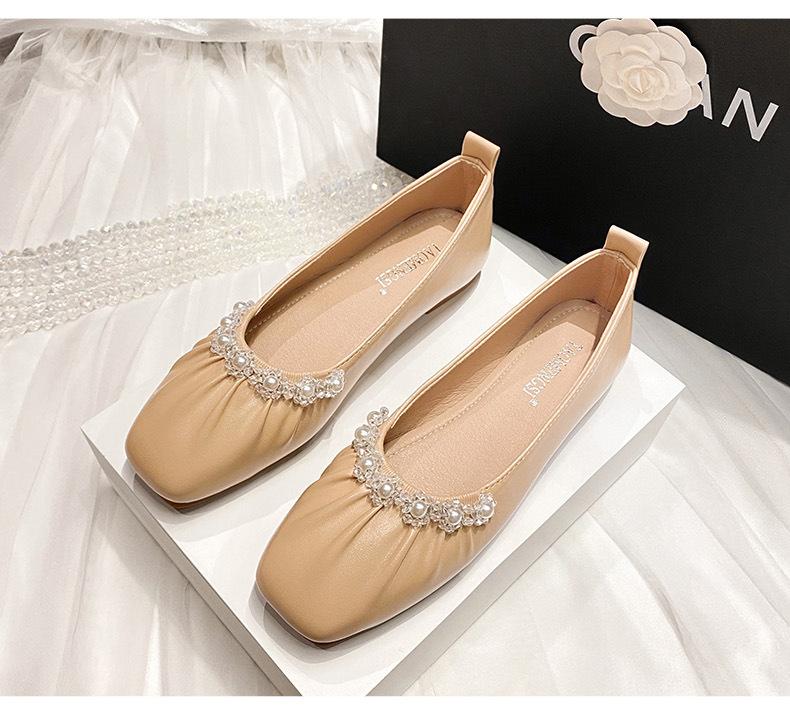 2024 Shoes for Women Fashion Flat Shoes Pearl Casual Boat Shoes Comfortable Fashion Leather Slip-on Loafers