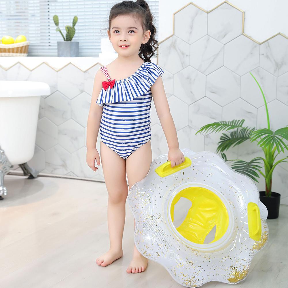 Toddler Inflatable Swim Seat Float with Glitter, Kids Pool Ring with Handles, Anti-Flip Baby Swimming Float