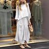 Women's Fashion Casual Solid Color Print Summer Spring 3/4 Sleeves O-Neck Skirt Suits