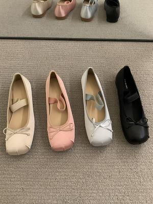 Flat Pink Ballet Single Shoes Fairy Shoes 2025 New Spring Retro Satin Silver Mary Jane Shoes