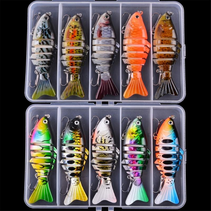 5pcs Artificial Hard Baits Swimming Lure with Treble Hook Multi Jointed Swimbait Saltwater Swimbait Fishing Tackle