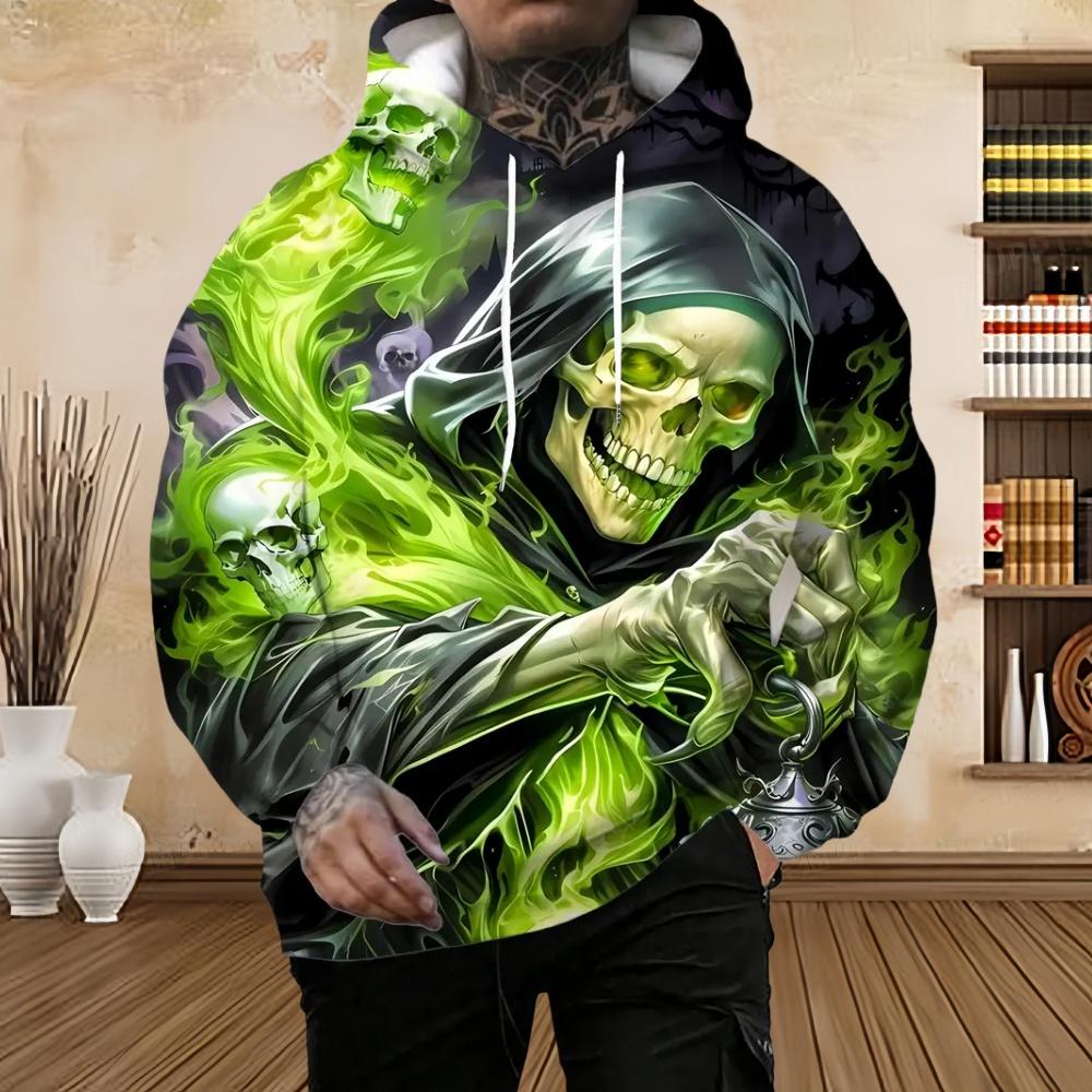 Man Hoodie Vintage Skull Print Comfortable Pullover Long Sleeve Men's Sweatshirt Tops Autumn Winter Casual Sports Men Clothing