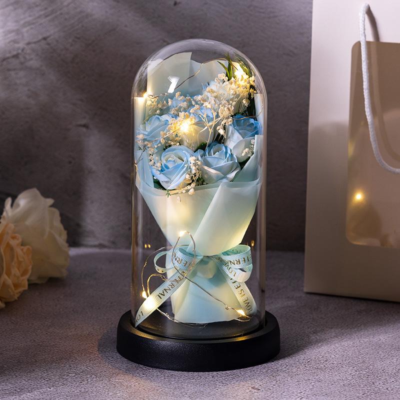 Valentine's Day Birthday Gift Glass Cover Eternal Flower Dried Flower for Girlfriend Rose Gypsy Practical Ornament