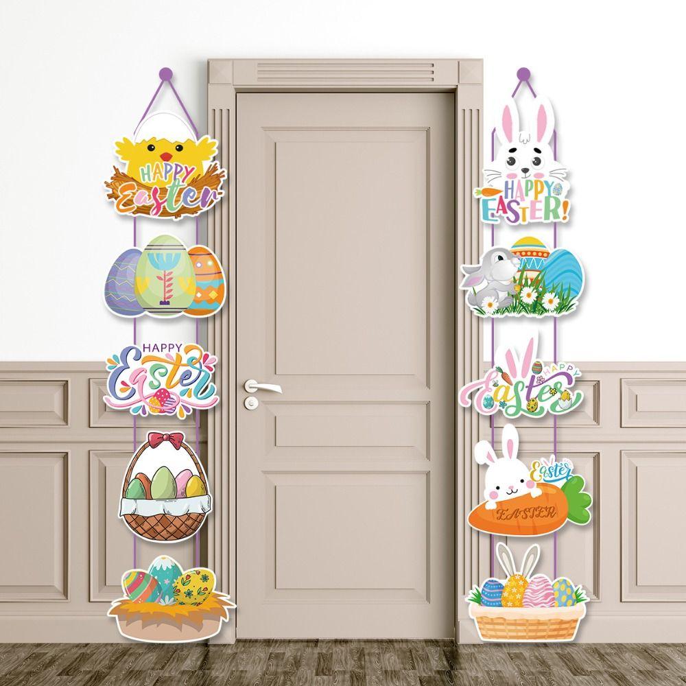 Cute Easter Rabbit Door Pendant Cartoon Party Door Couplet Happy Easter Wall Decor  Kids Gift