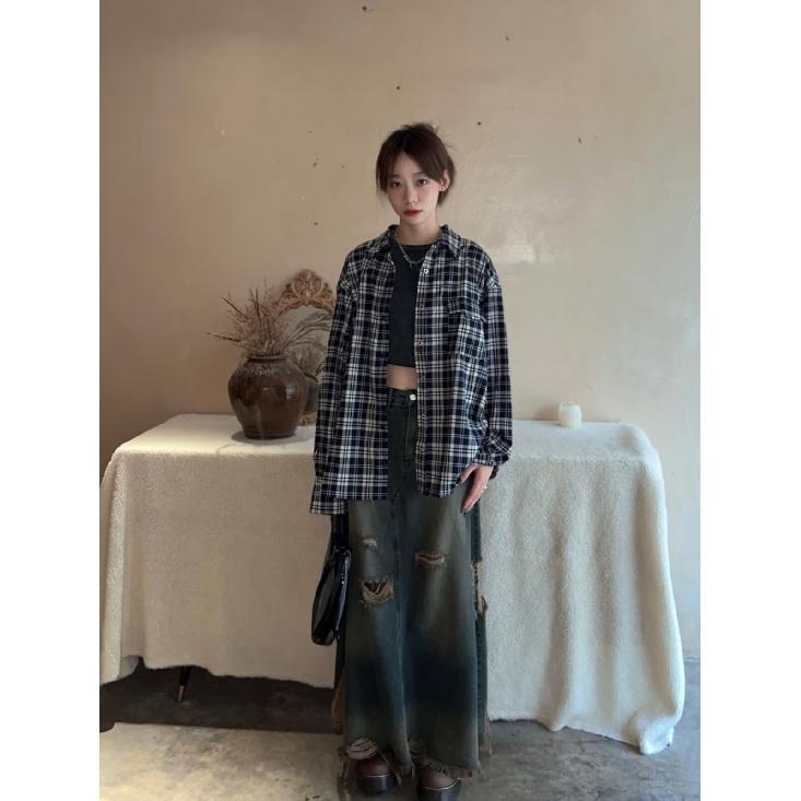 2024 Plaid Long Sleeve Shirt Japanese Hong Kong Style Ins Loose Shirt Boys Summer Trendy Versatile Casual Coat