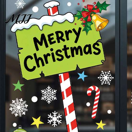 Snowflake Window Stickers 2Pcs Christmas Tree and Merry Sign Clings, PVC Static Glass Stickers, Reusable Decorations Holiday Decals with Star Colorful