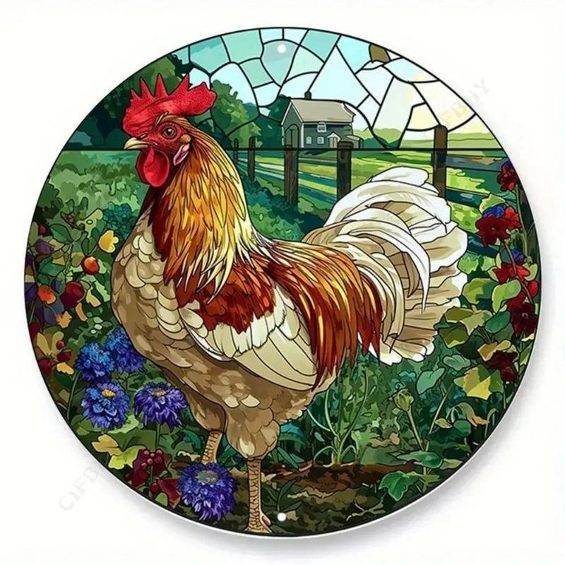 Chicken Coop Round Tin Sign, Farmhouse Style 20x20cm