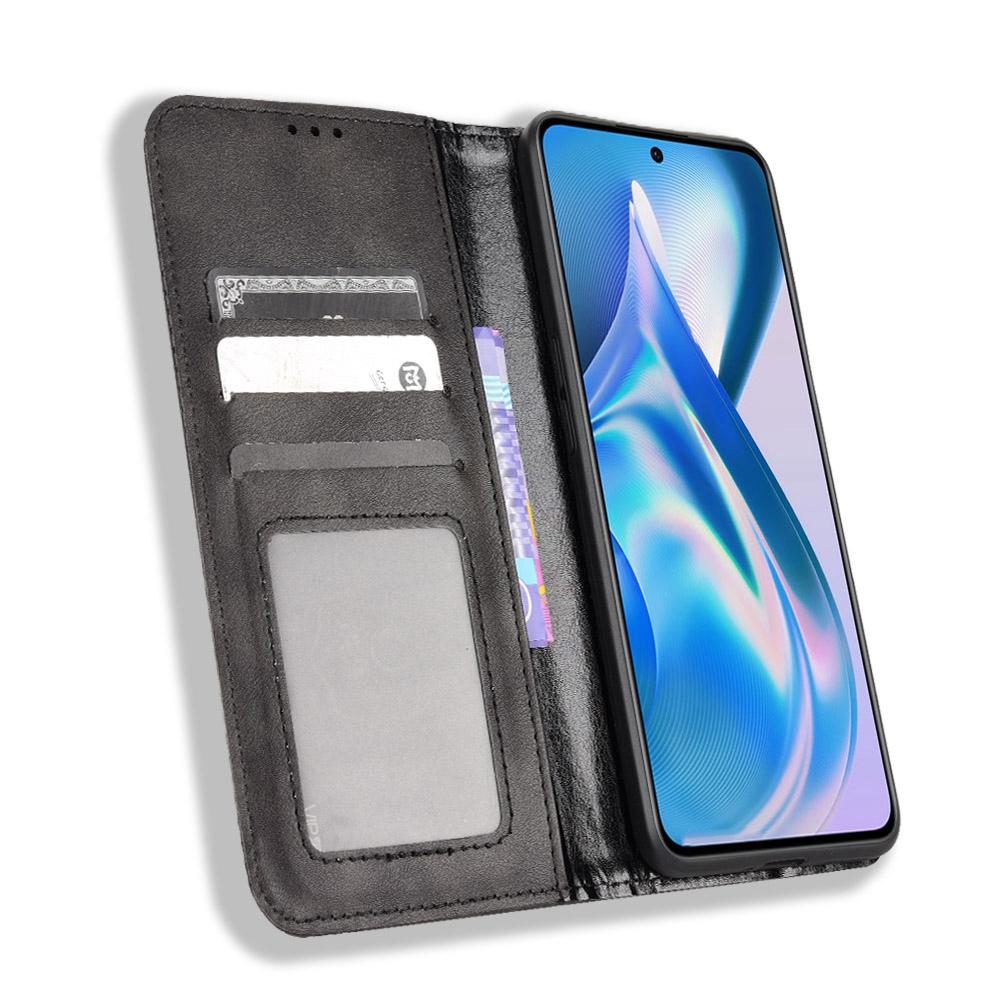 

For OnePlus Ace 5G/10R 5G PU Leather Vintage Phone Case Stand Magnetic Absorption Wallet Flip Book Cover Black