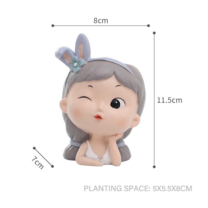 Cute Girl Mini Garden Pot, Cartoon Portrait Flower Pots for Succulents Planter, Fairy Garden Decorative Figurine Desktop Decor