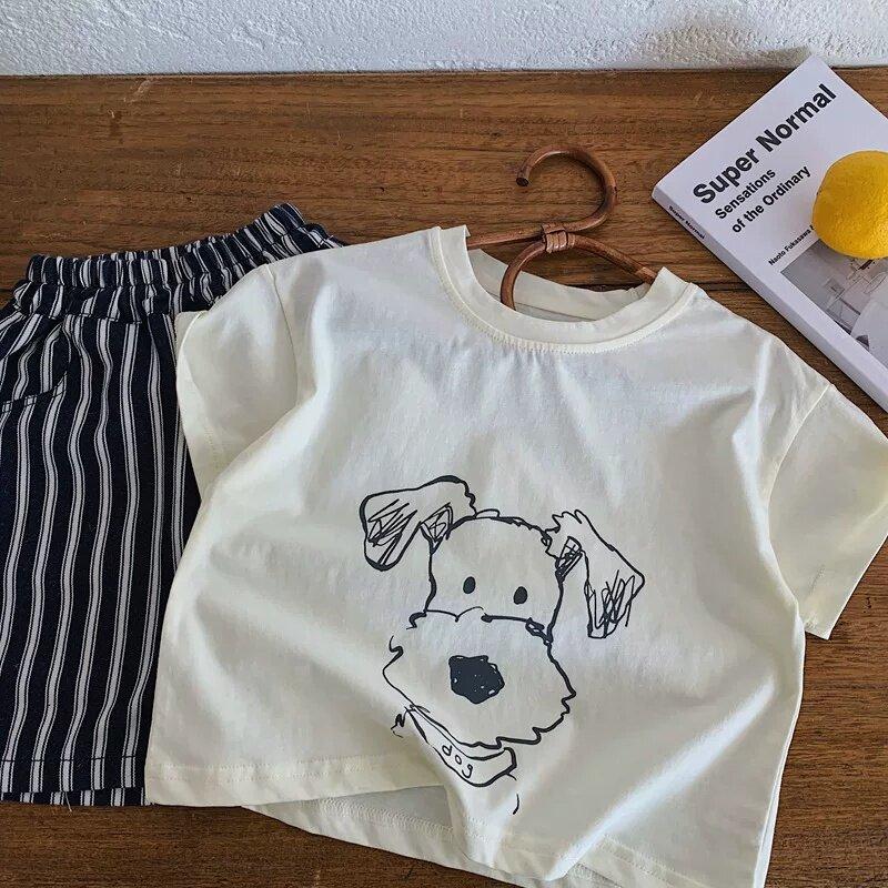 Kids Summer Cool Cartoon Puppy Short Sleeve T Shirt for Boys and Girls
