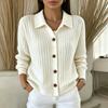 Women's Knit Cardigan with Collar for Fall Winter Layering Stylish Relaxed Open Front Sweater