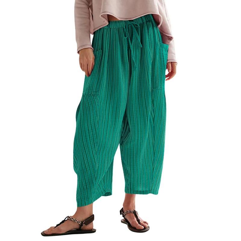Women High Waist Loose Pleated Wide Leg Casual Long Pants